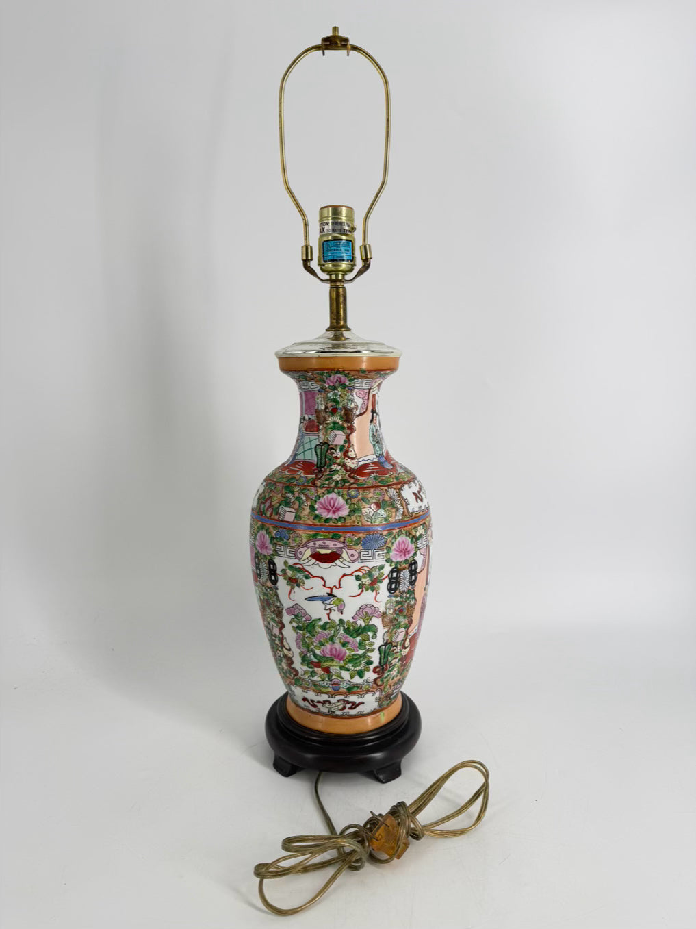 Pink, White & Green Porcelain Famille Rose Lamp