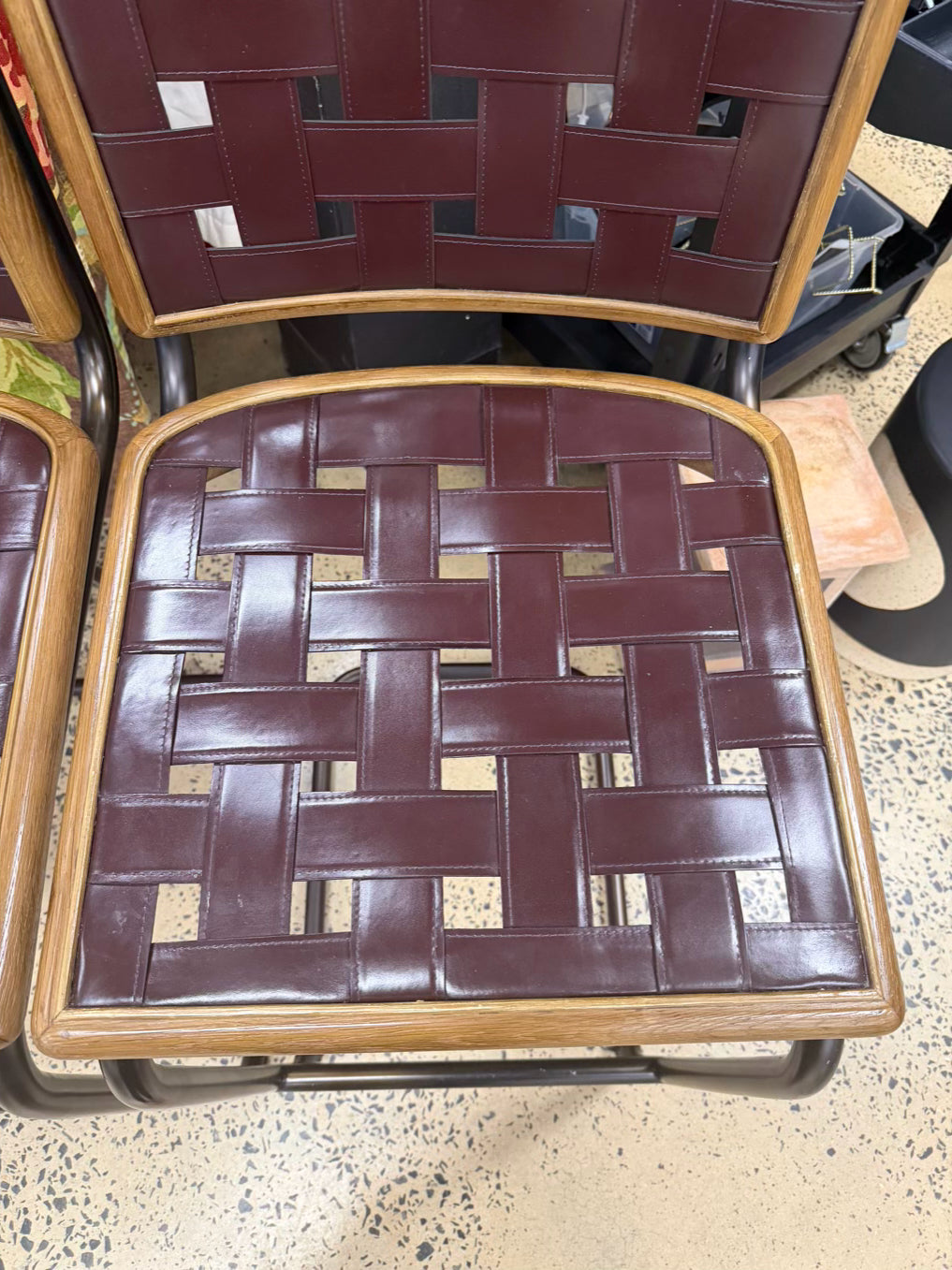 REVIVAL Brown Leather & Metal Pair Of Bar Stools