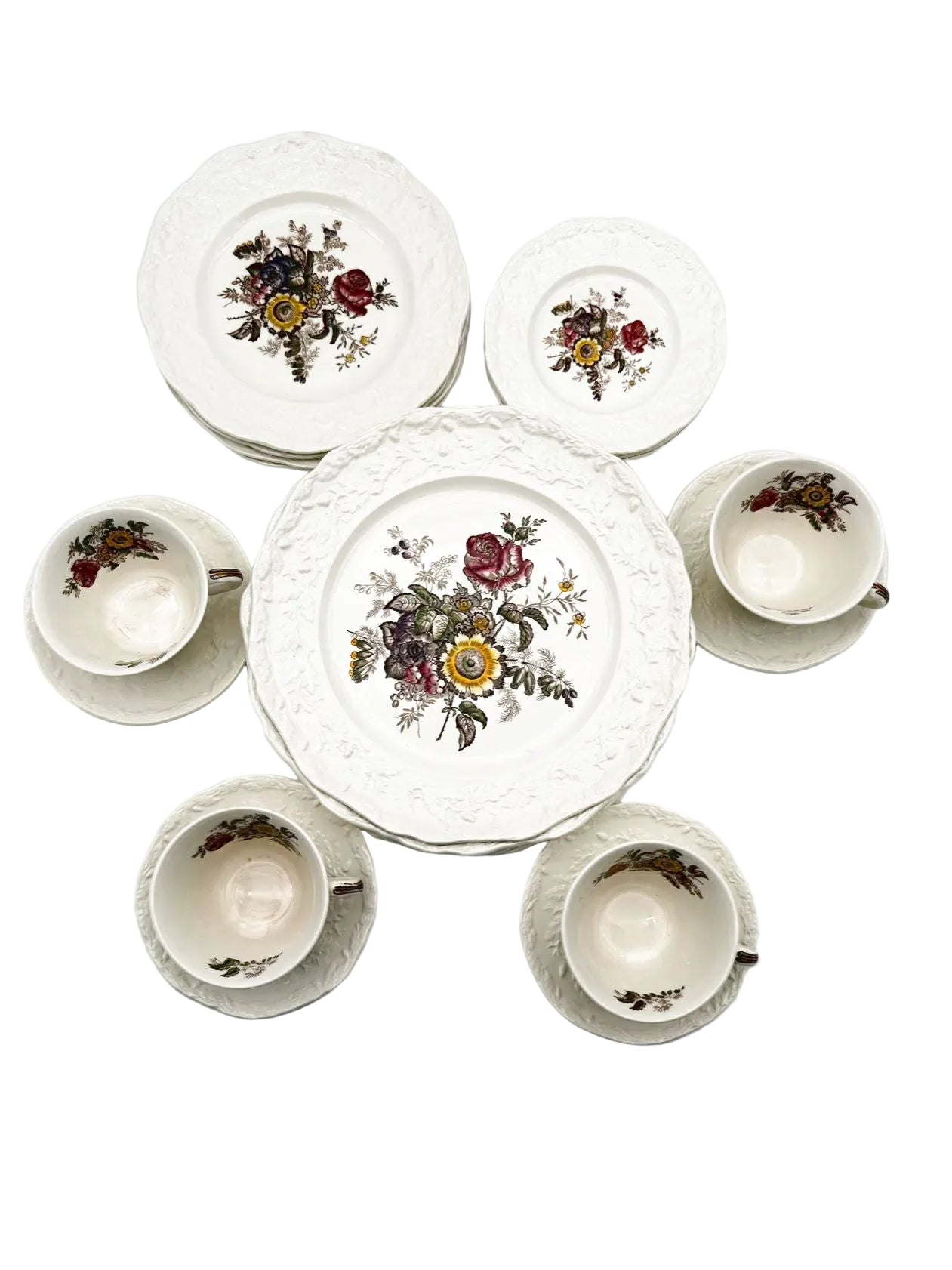 MASON'S Friarswood White & Multicolor Ironstone 5 Piece Dinnerware Setting For 4