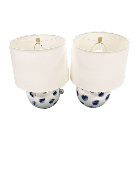 HUDSON VALLEY White & Blue Ceramic Dots Pair Of Lamp w/ Shades
