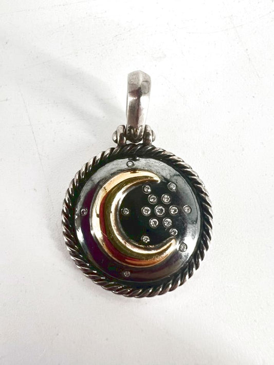 DAVID YURMAN STERLING SILVER & PAVE DIAMONDS 18K Round Moon & Star Pendant