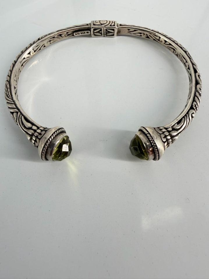 STERLING SILVER Green Prestolite Hinge Cuff Bracelet