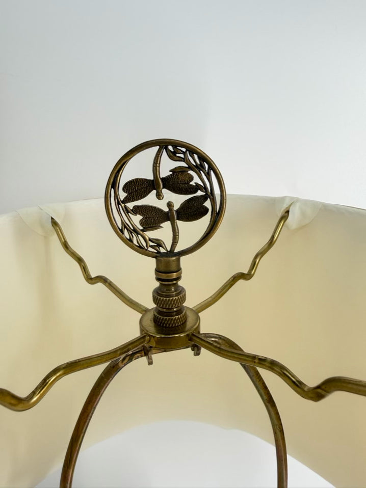 Tan, Rust & Green Porcelain Lamp w/ Shade