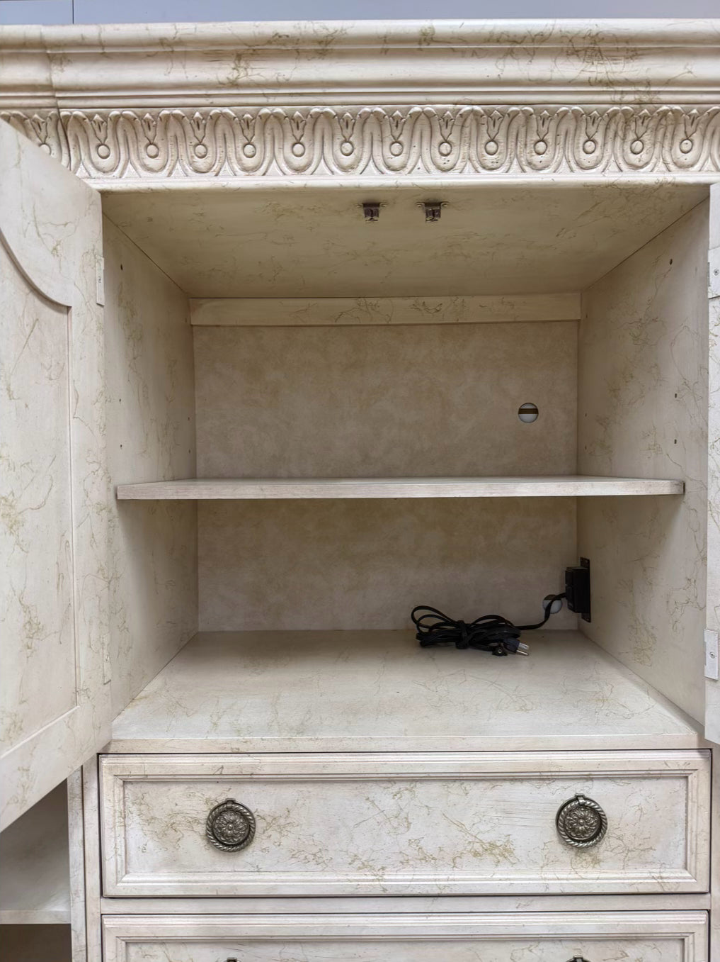 BERNHARDT Cream Wood Central Cabinet Armoire w/ 2 Side Units