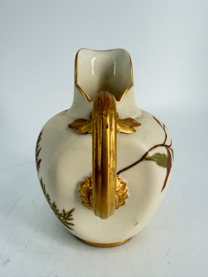 ROYAL WORCESTER Cream, Green & Blue Flatback Pitcher