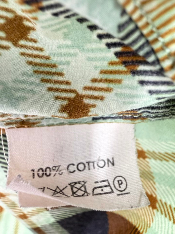 DRIES VAN NOTEN Wmn's Size 38 Sage & Brown Cotton Plaid Blouse