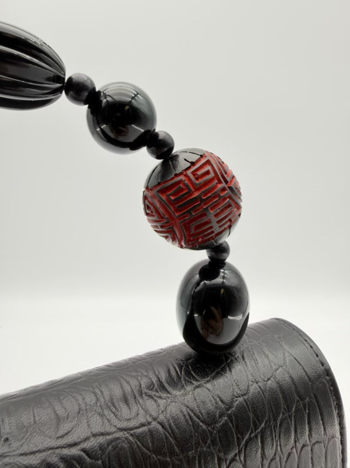RAFAEL SANCHEZ Red & Black Embossed Evening Bag w/ Cinnabar Detail