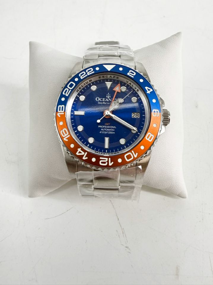 OCEANEVA Blue & Orange Stainless Steel Automatic Watch w/ Box