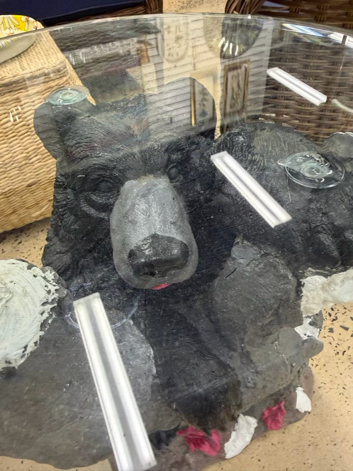 Black Resin & Glass Bear Occasional Table
