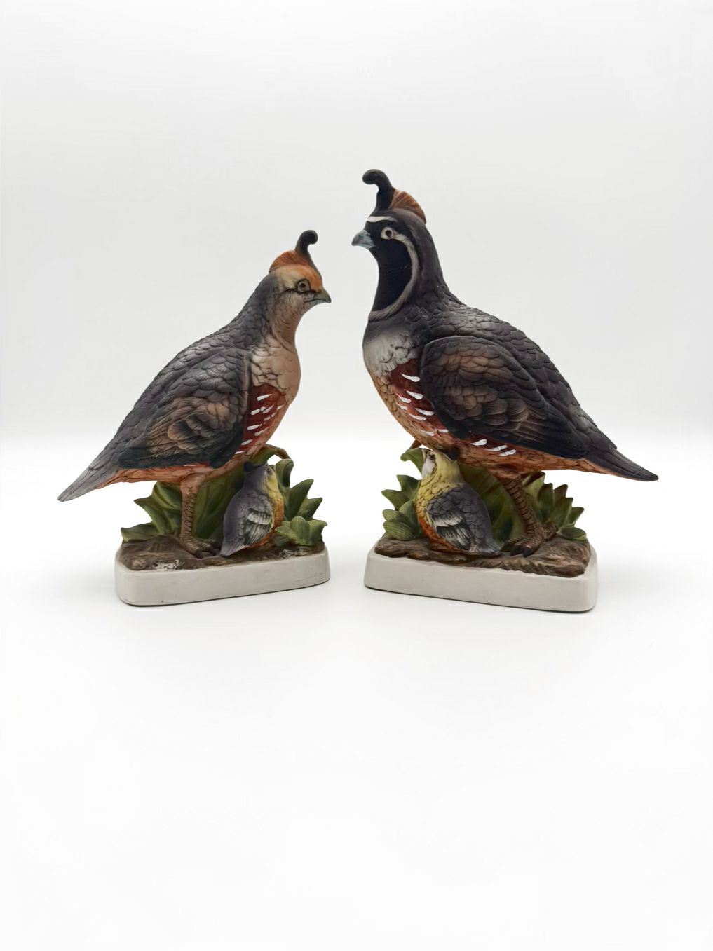 Gray/Green/Brown Porcelain California Quail Figurine