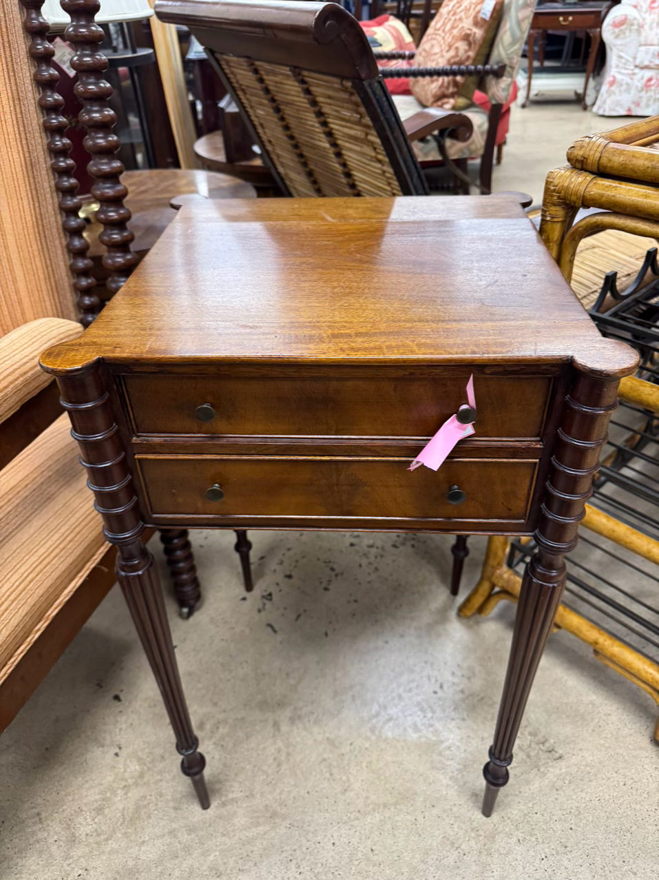 ANTIQUE Wood Sheraton 2-Drawer Side Table