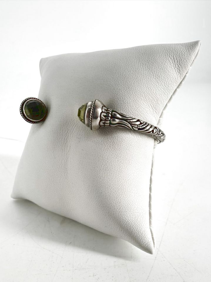 STERLING SILVER Green Prestolite Hinge Cuff Bracelet