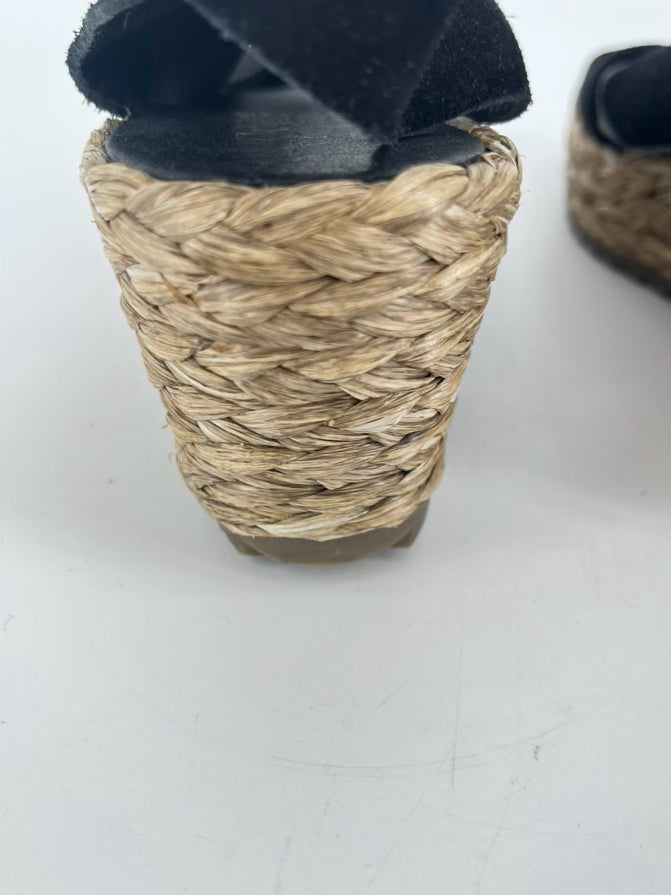 PEDRO GARCIA Size 38.5 Black Leather Espadrilles