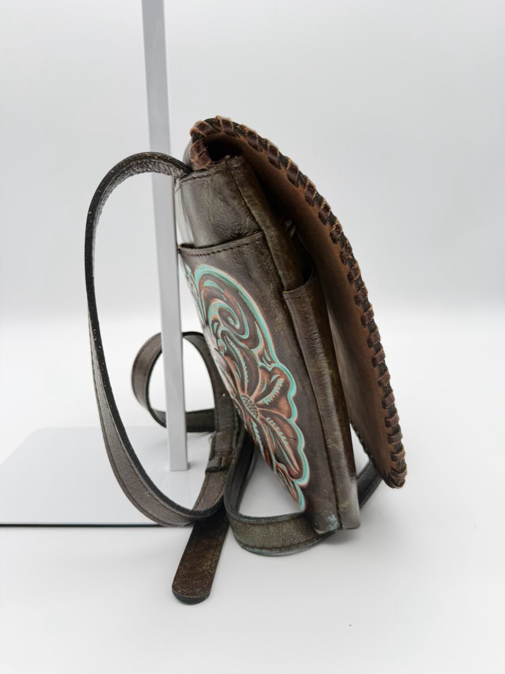 PATRICIA NASH Granada Brown & Blue Tooled Leather Crossbody Bag