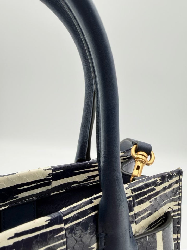 TORY BURCH Gemini Link Blue & White Snakeskin Tote