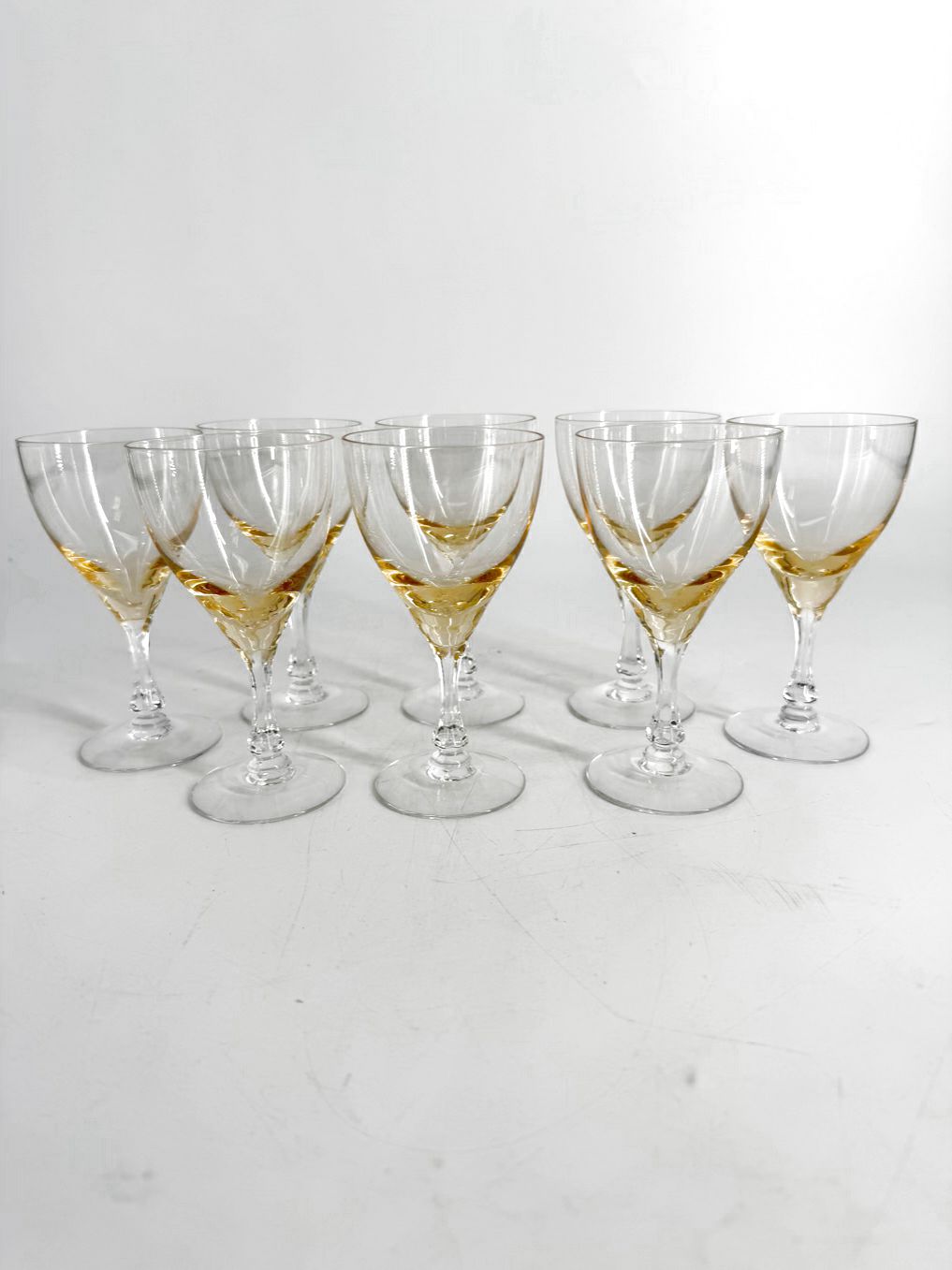VINTAGE FOSTORIA Crystal Vogue Gold Tint Set of 8 Sherry Glasses
