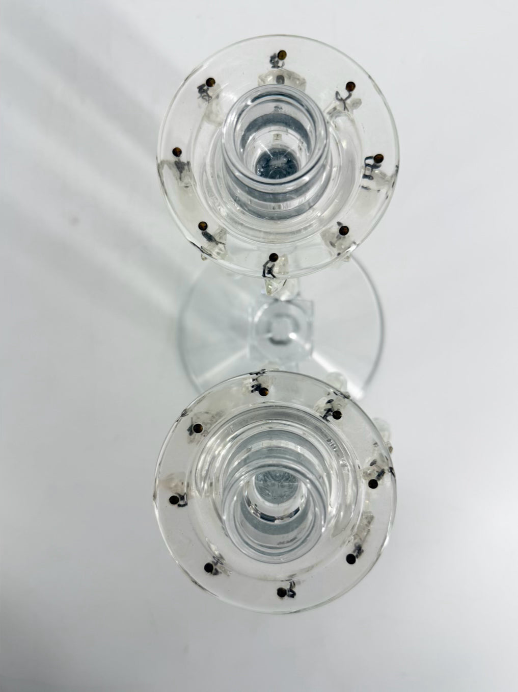 HEISEY Clear Glass Pair Of Candleholders w/ Babiches