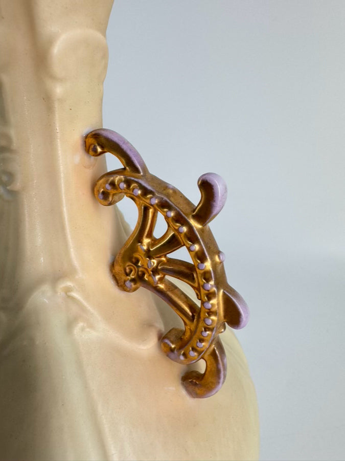 GERMANY-RUDOLSTADT Cream & Purple Flowers Porcelain Vase