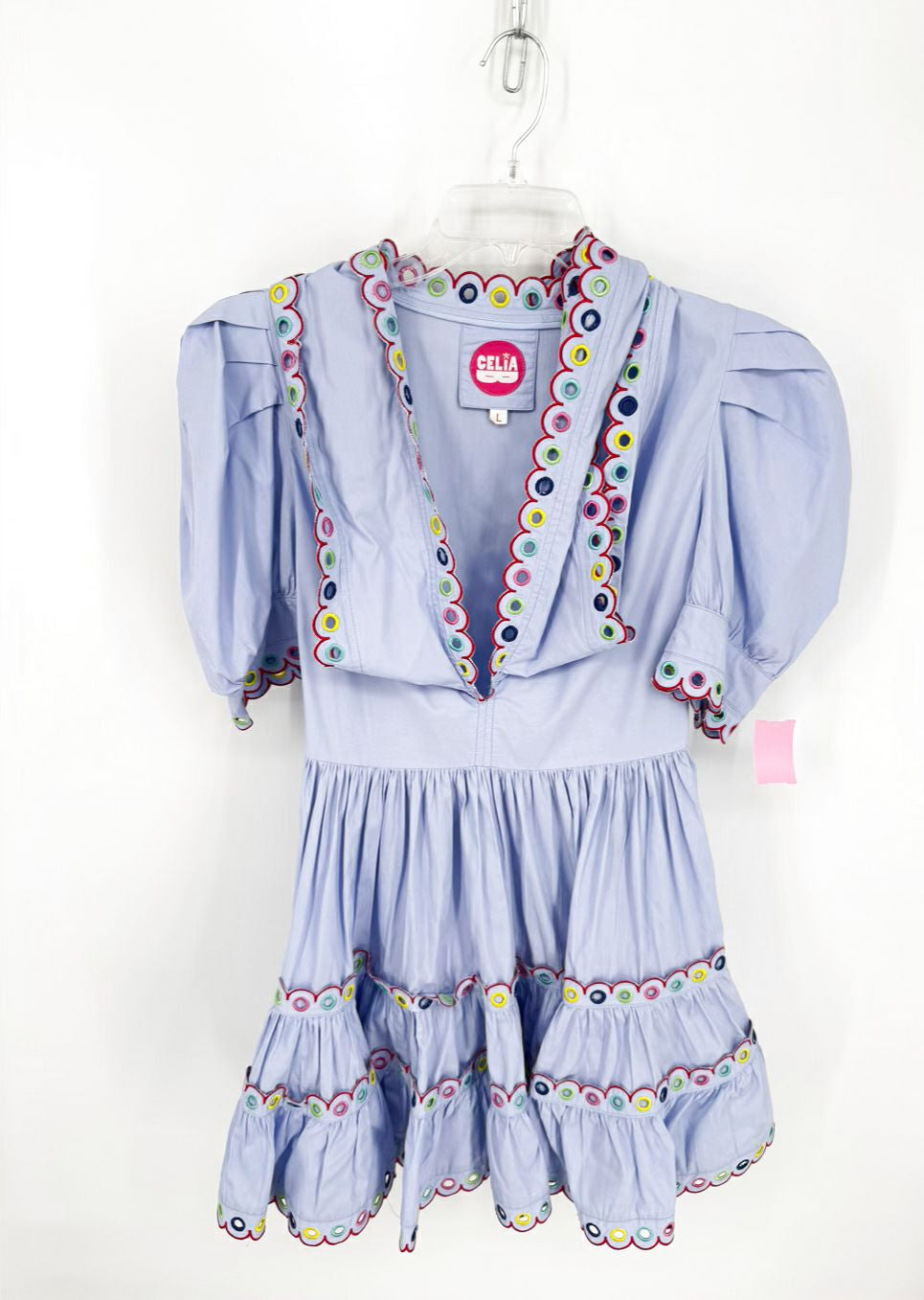 CELIA B Size L Periwinkle Eyelet Detail Dress