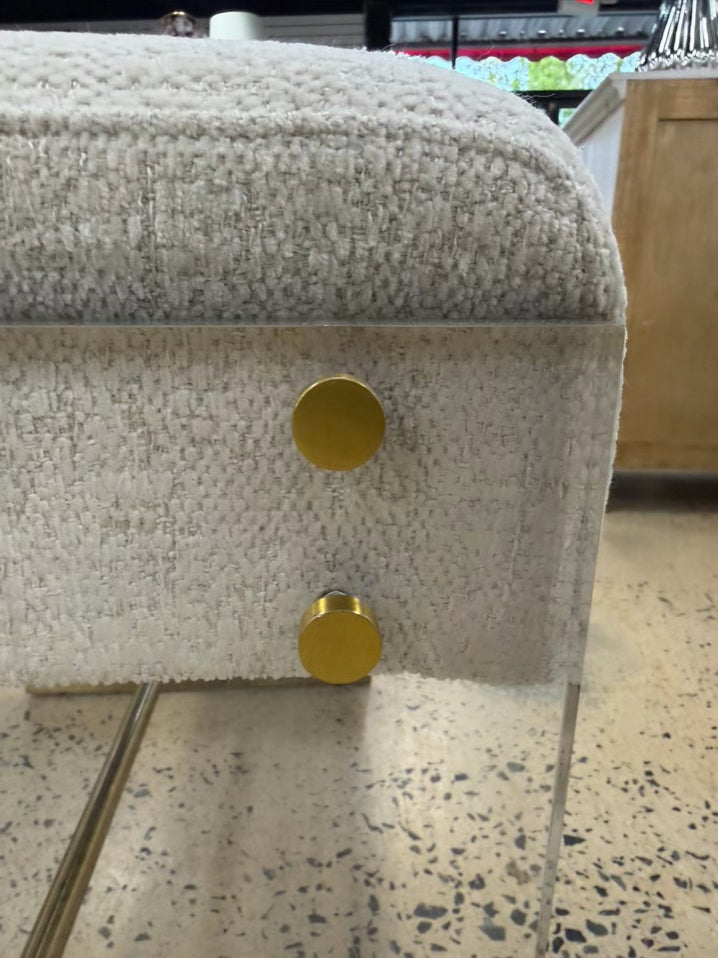 Lucite & Brass Stool w/ Cream Fabric