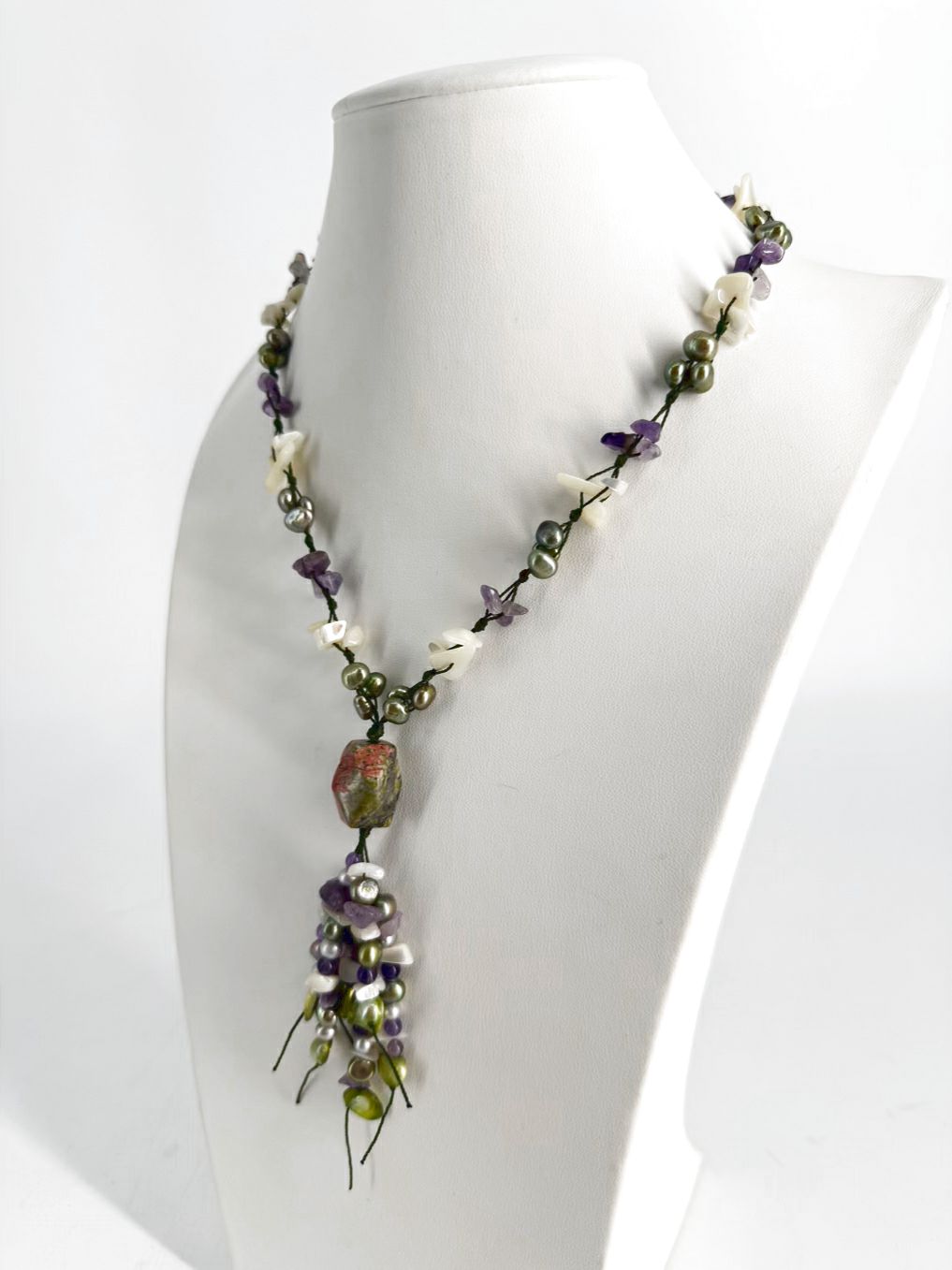 Multi Colored Jasper, Amethyst, Pearl & Shell  Necklace