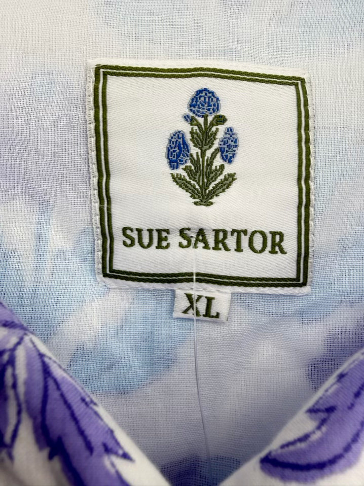 SUE SARTOR Size XL Lavender & Blue Belted Floral Dress NWT