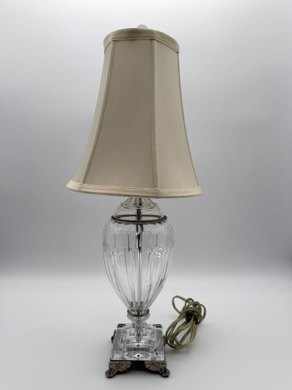 SCHONBEK Crystal Lamp & Shade w/ Silver Plated Feet