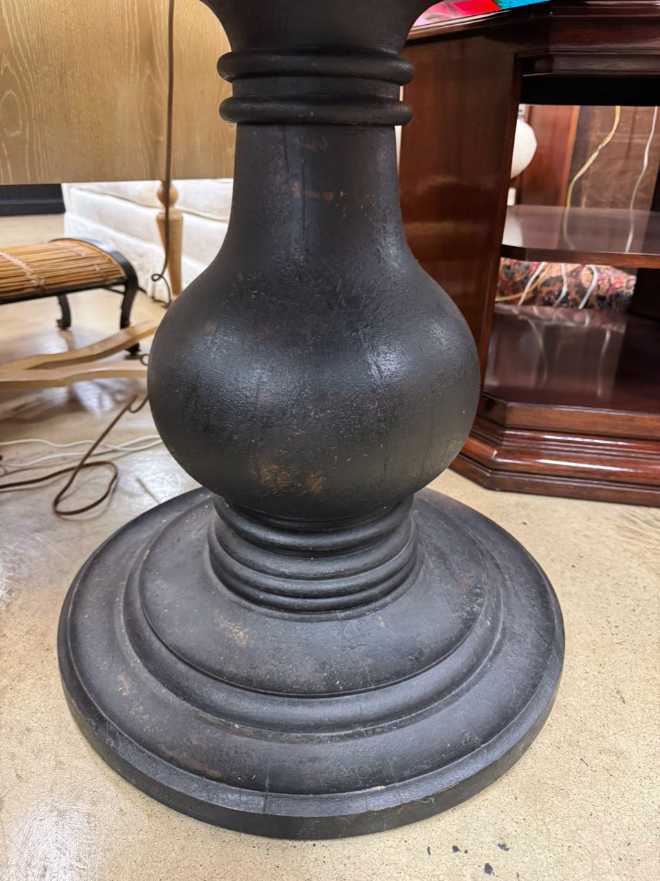 RESTORATION HARDWARE Black Painted Wood Shabby Chic Pedestal Table