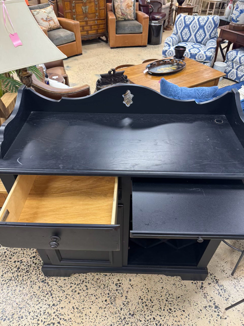 LAURA ASHLEY HOME Black Wood Cabinet w/ Wine Rack