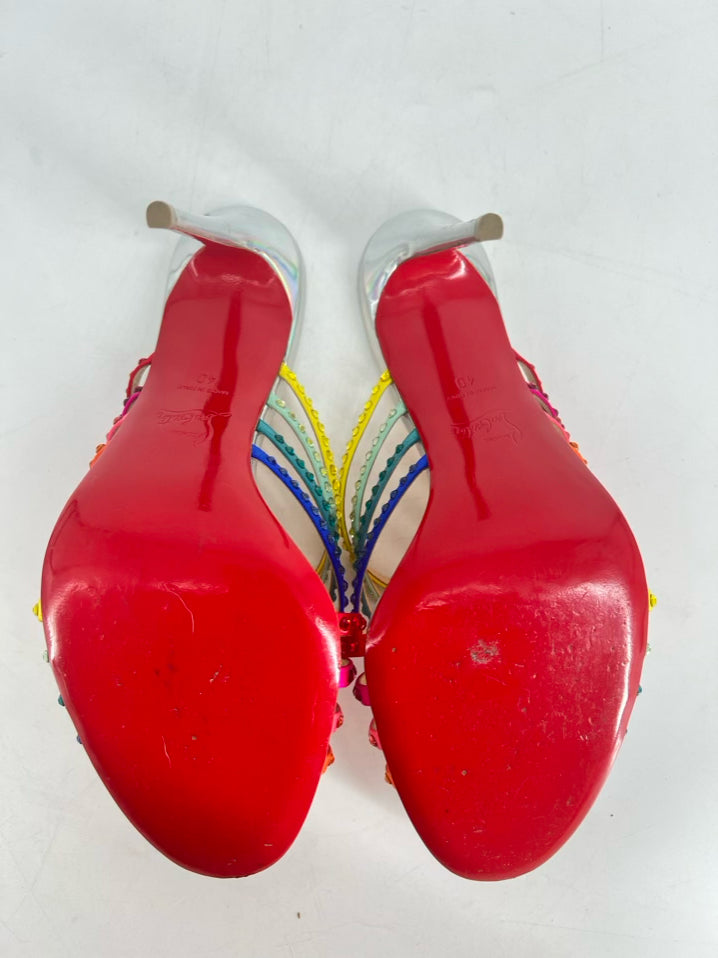 CHRISTIAN LOUBOUTIN Size 40 Multi Color Leather Marthastrass 100 Crystal Slide Pumps