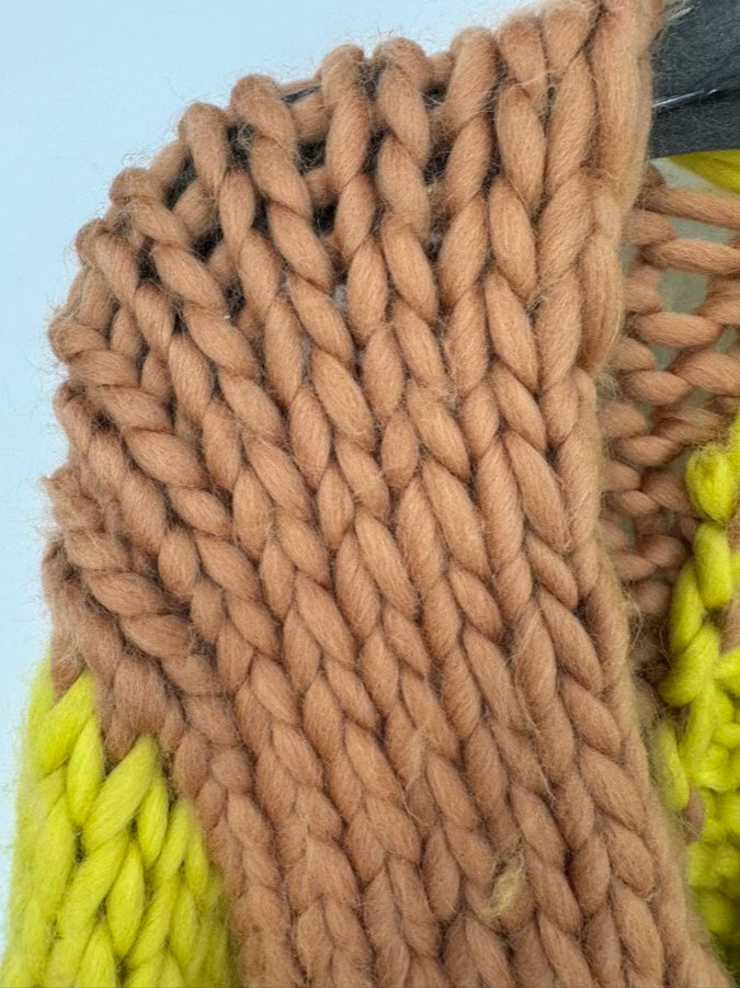Size S Handmade Chartreuse & Tan Knit Cardigan