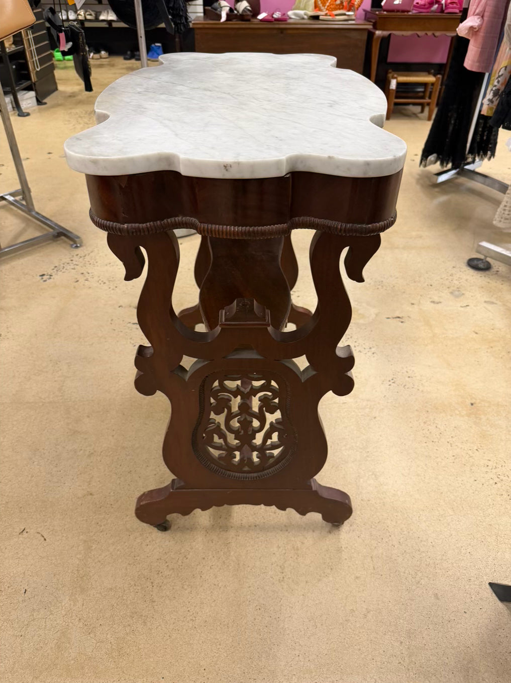 VICTORIAN Rococo Revival Style Wood & Marble Occasional Table