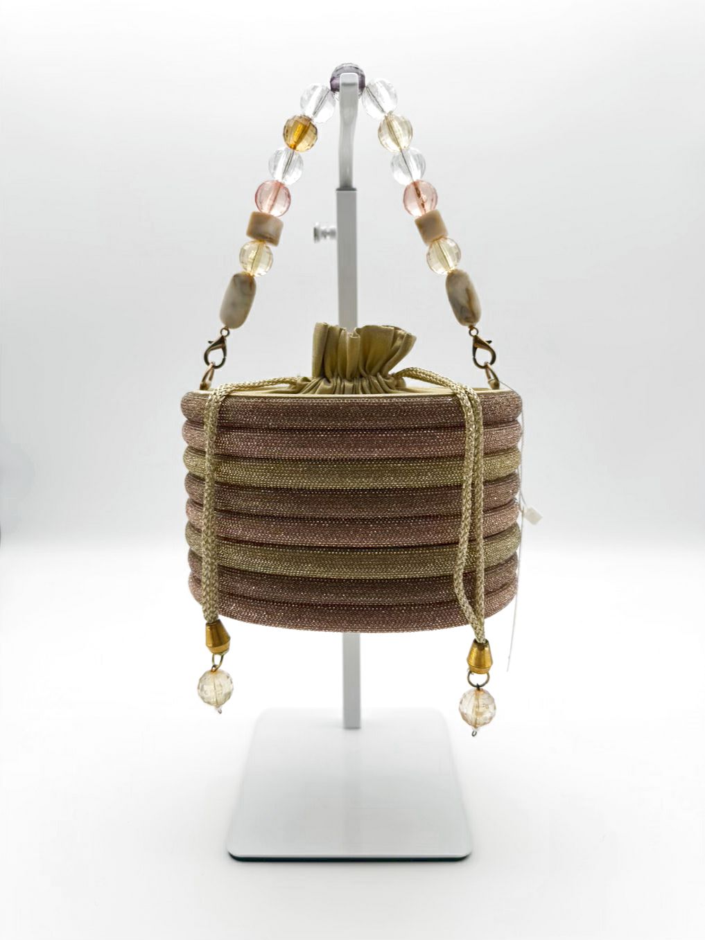 DAVID JEFFERY Beaded Pink & Gold Stripe Evening Bag NWT