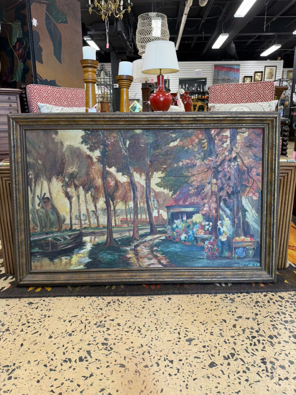 HOLMES Stream By Flower Ladies Shed Painting In Brown Frame