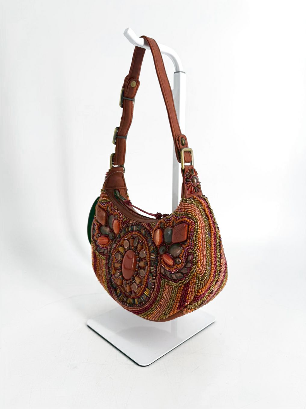 MARY FRANCES Orange Tandoori Spice Leather & Beaded Purse NWT