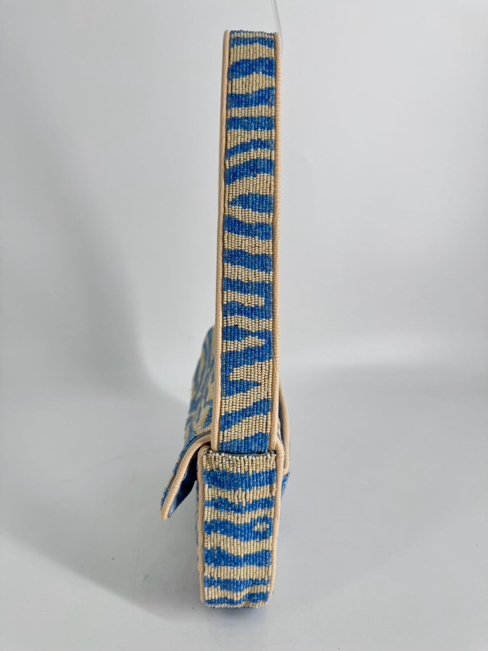 STAUD Blue & White Beaded Animal Print Tommy Purse