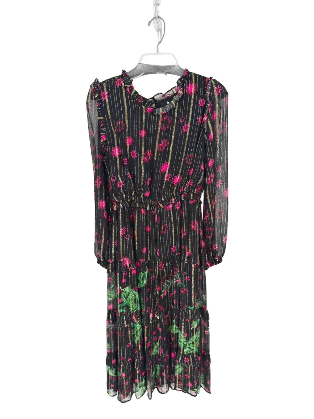 EMILY LOVELOCK Mayene Wmn's Size 8/10 Black & Fuschia Metallic Floral Maxi-Dress NWT