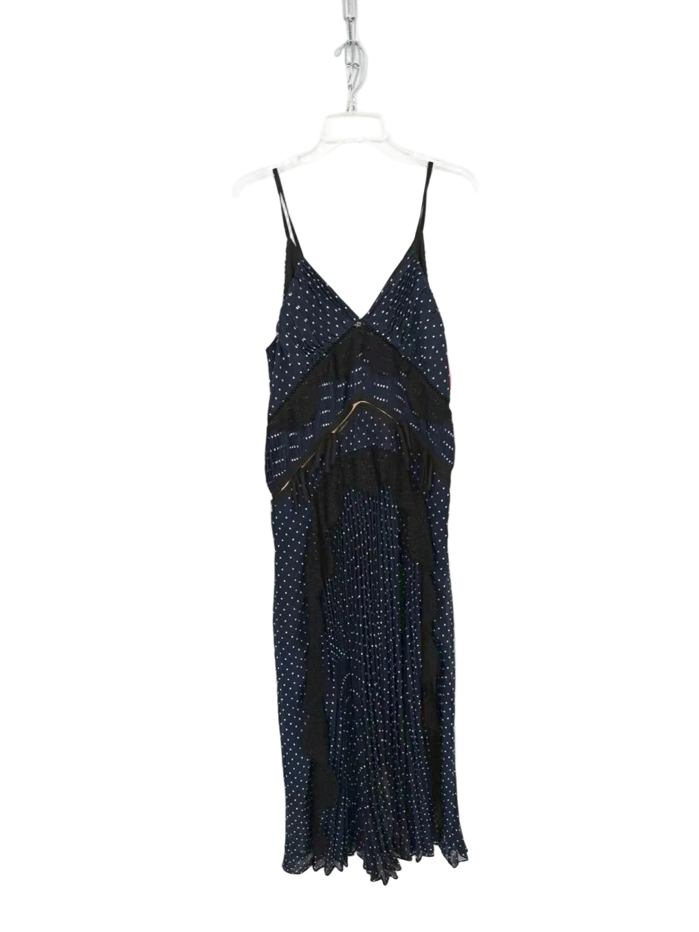 SELF PORTRAIT Size Wmn's 10 Navy Lace Detail Pleated Sleeveless Maxi-Dress NWT