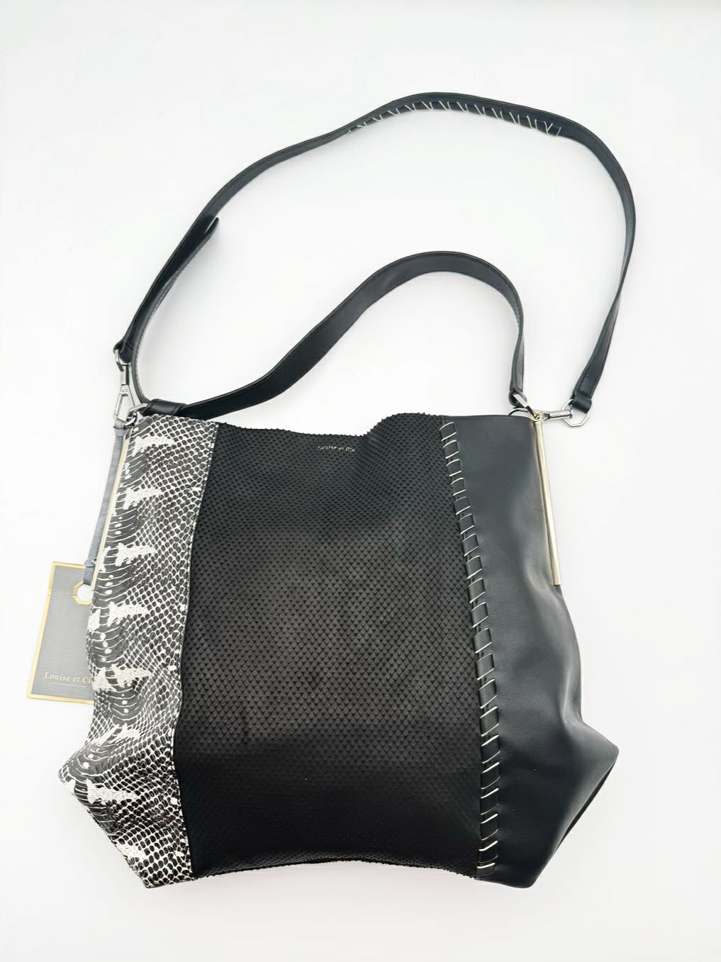 LOUISE ET CIE  Black & White Leather Animal Print Tote Bag NWT