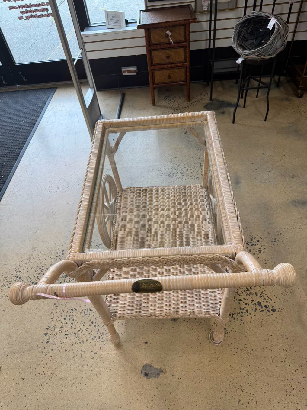 HENRY LINK Cream Wicker Bar Cart w/ Tray