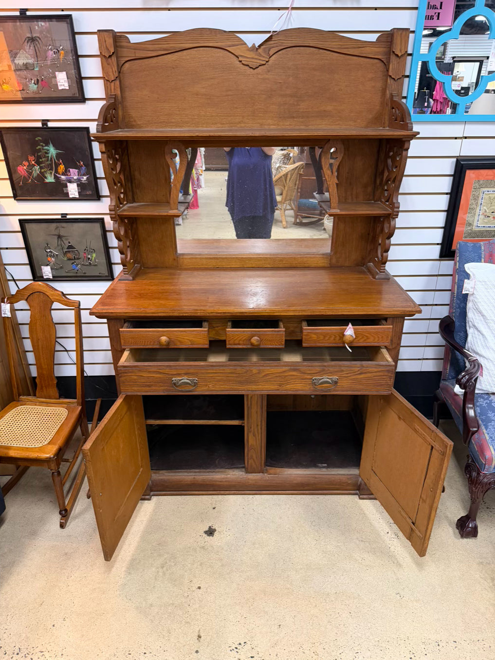 VICTORIAN Oak Side Board 2 Piece
