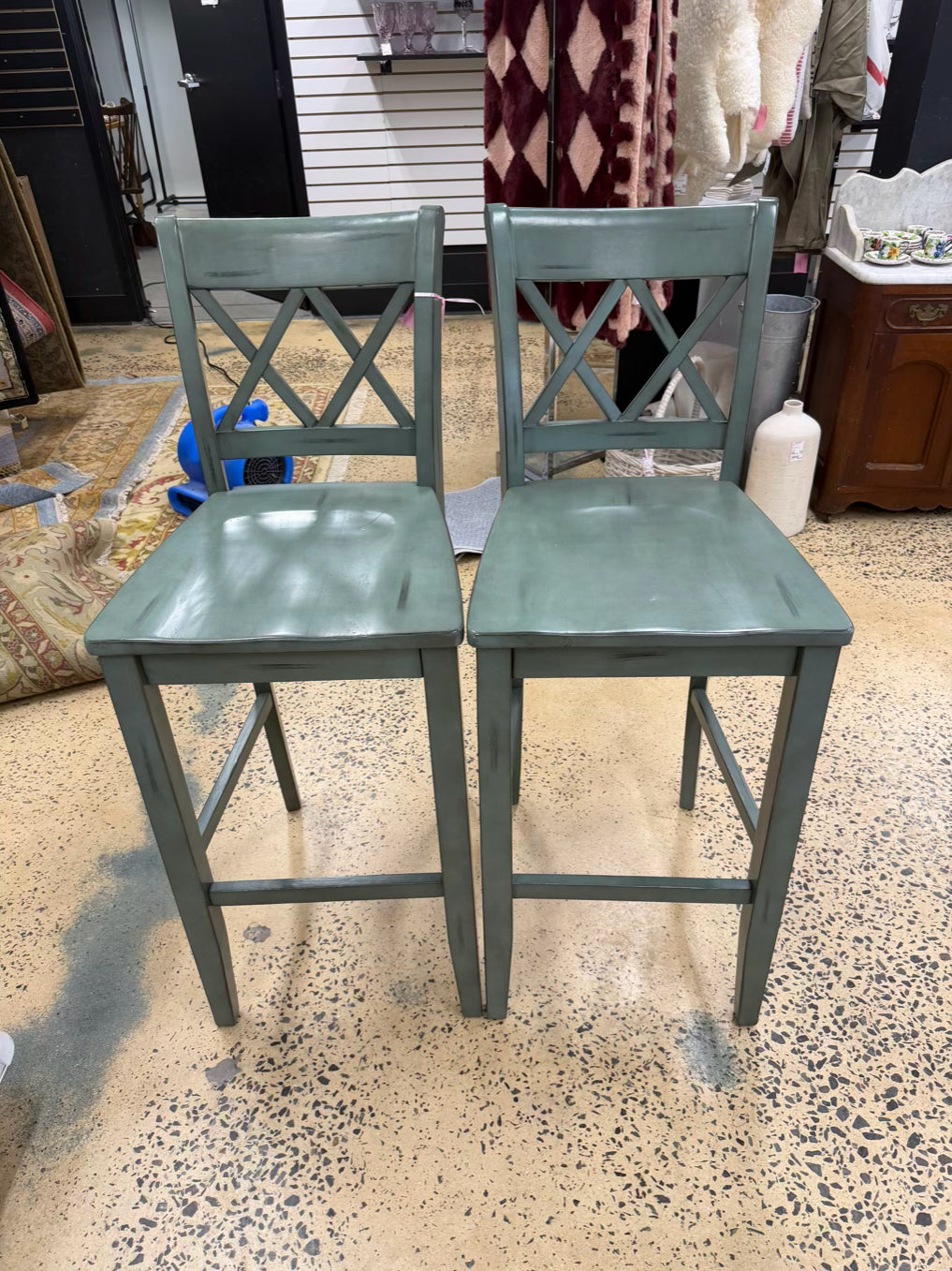 Aqua Wood Pair Of Bar Stools