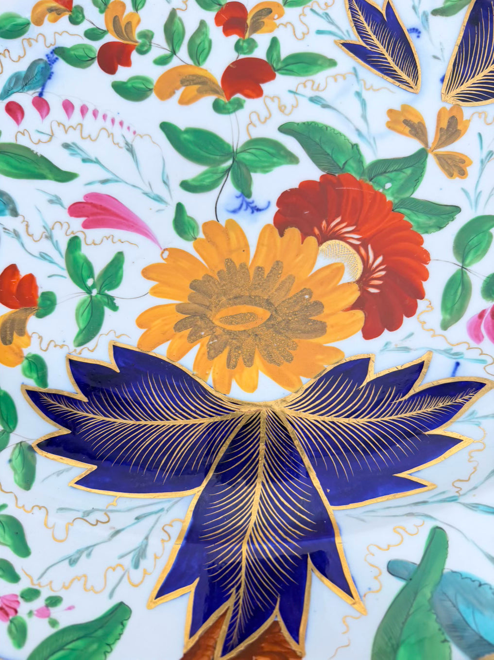 White, Blue, Gold & Rust China Flower Platter