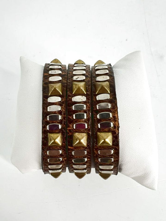 CORDERO Mixed Metal Studs Leather Cuff