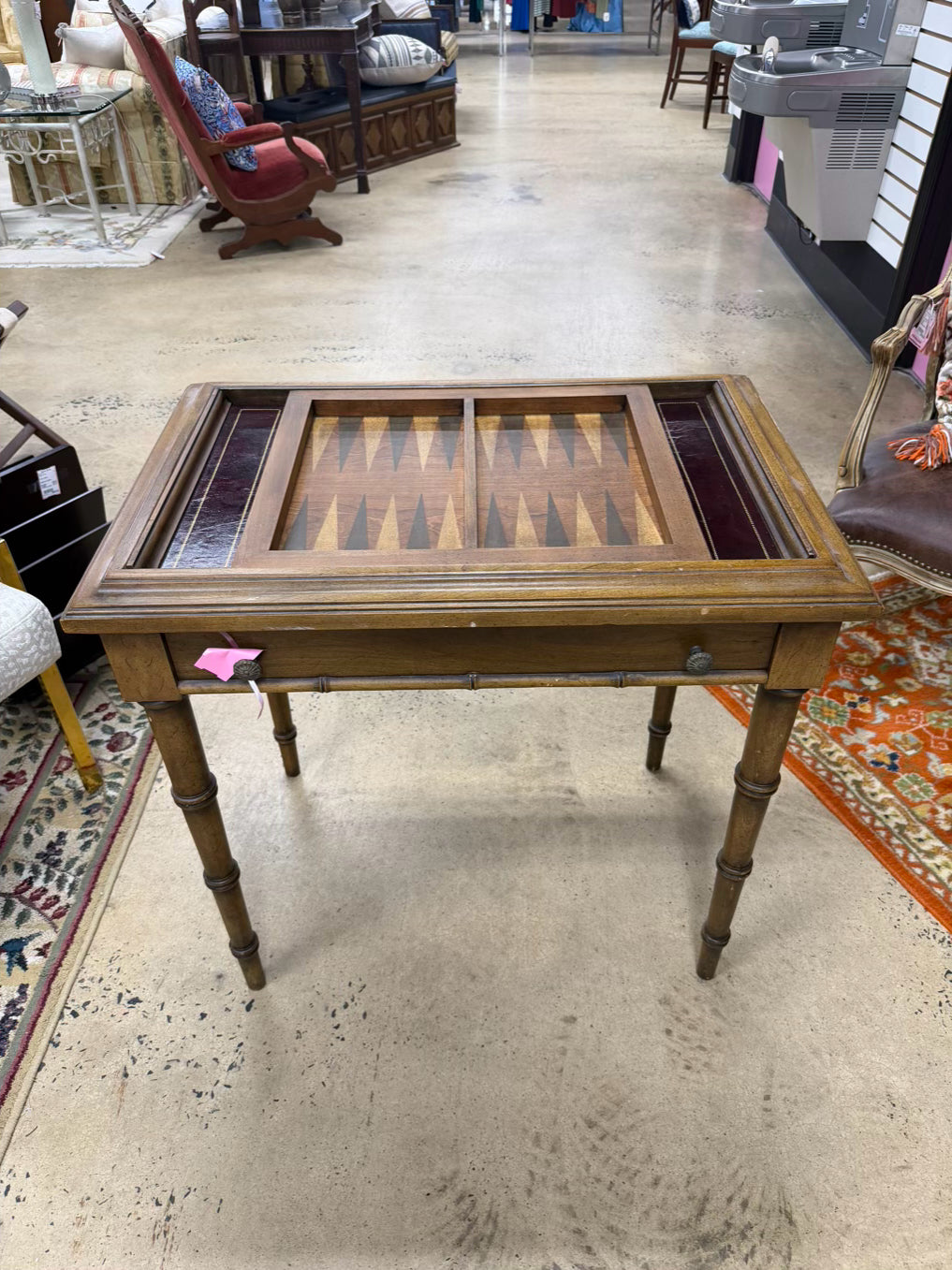 ANTIQUE Wood Game Table w/ Game Side & Solid Top