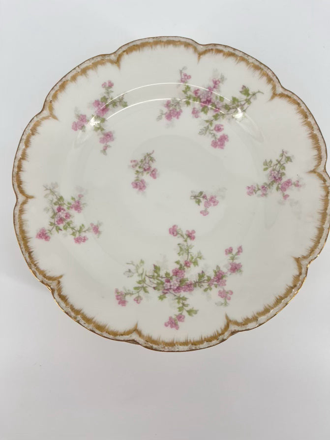 LIMOGES Pink Flowers W/ Gold Trim Set of 6 Plates
