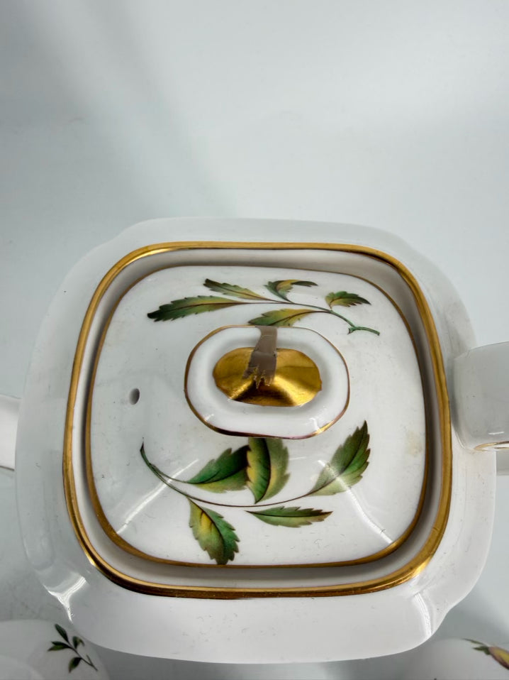 SPODE White, Green & Pink Bone China Blenheim 5 Piece Dinnerware Setting For 12 w/ Serving Pieces