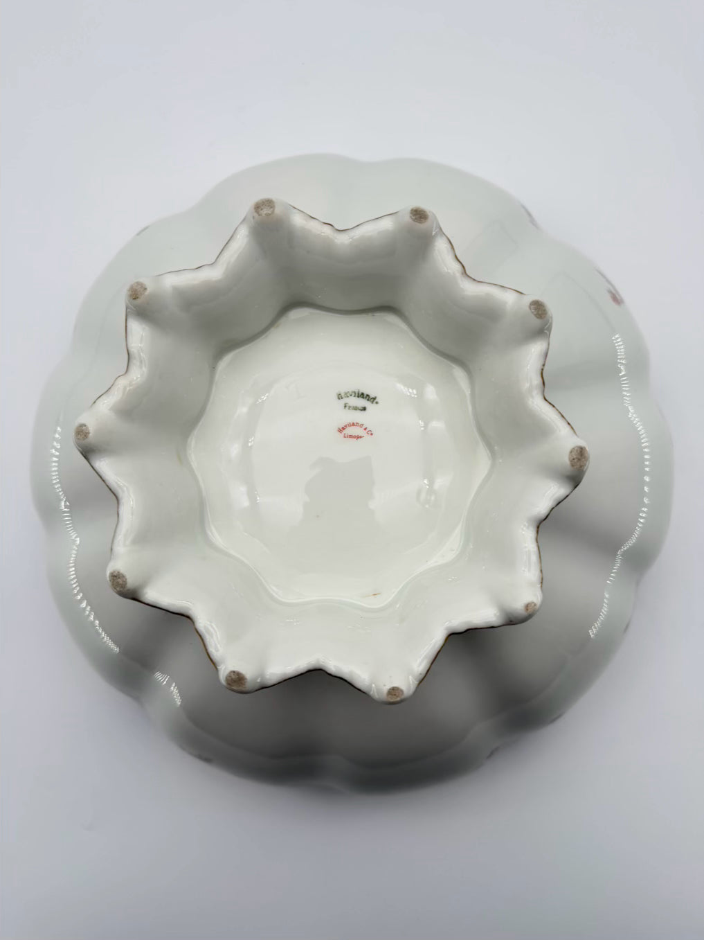 HAVILAND White , Green & Pink China Large Pedestal Punch Bowl