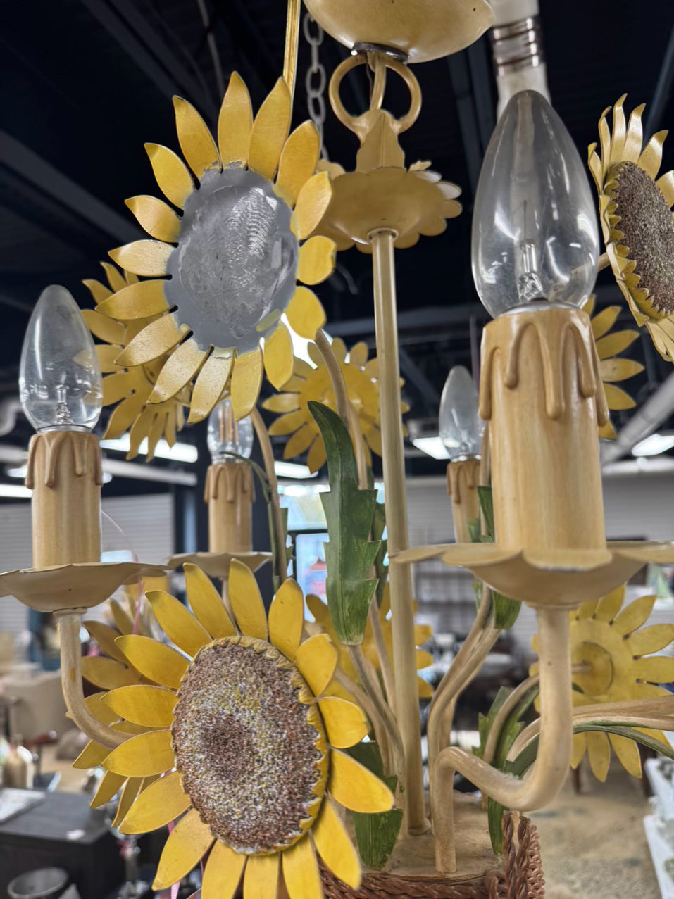 Yellow & Green Tole Sunflower 5-Arm Chandelier
