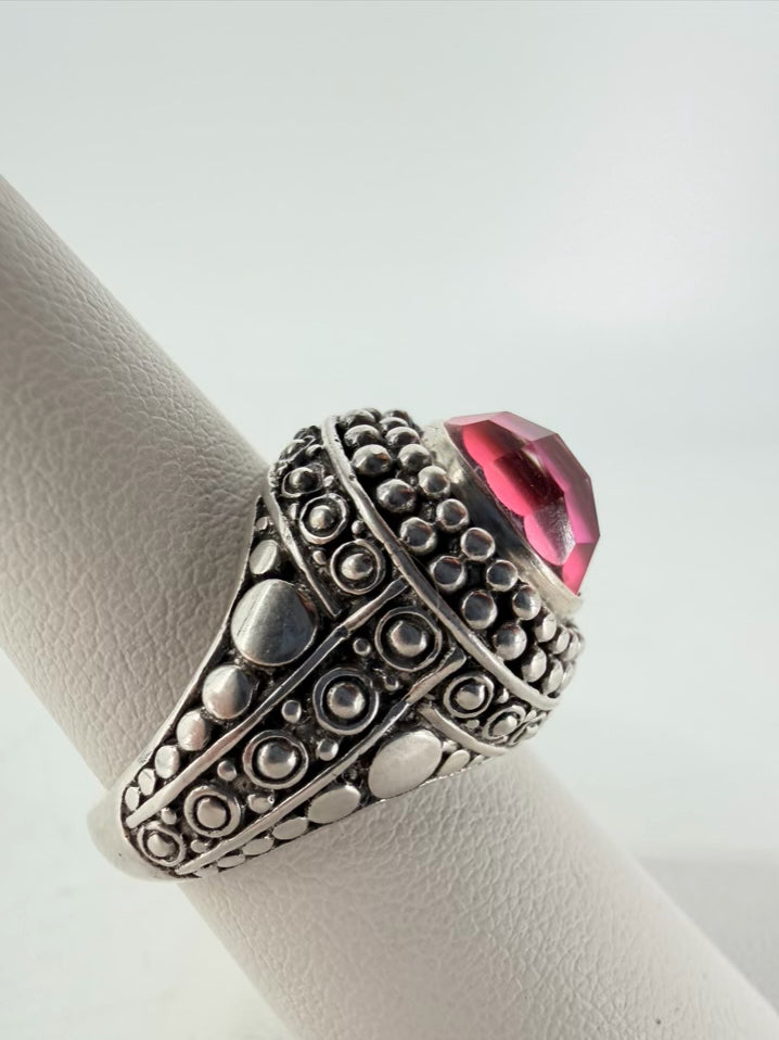 ROBERT MANSE STERLING SILVER Pink Stone Look Round Ring